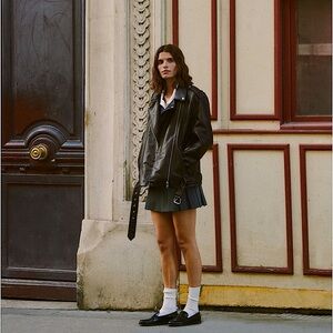 ZARA WASHED FAUX LEATHER OVERSIZED BIKER JACKET